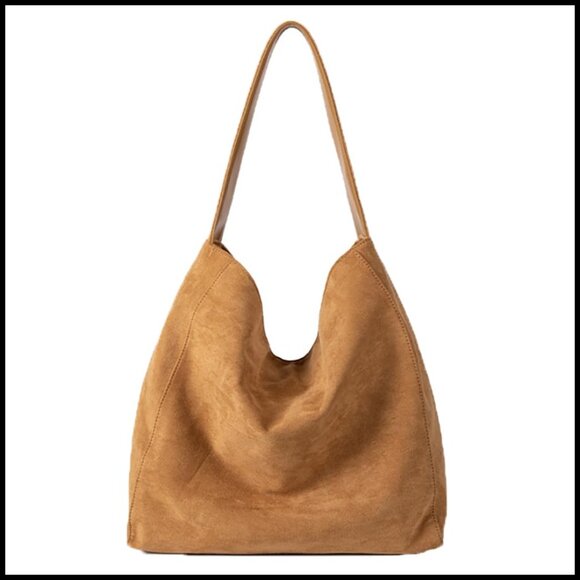 Handbags - Suede Hobo Tote Bag Casual Shoulder Slouchy Handbag Large Pocket Magnetic